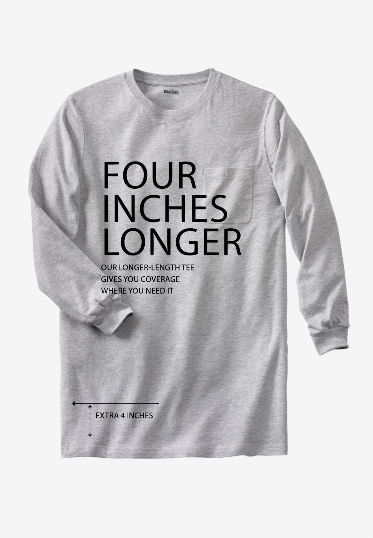 KingSize Big & Tall Shrink-Less Lightweight Longer-Length Long-Sleeve Crewneck Pocket Tee