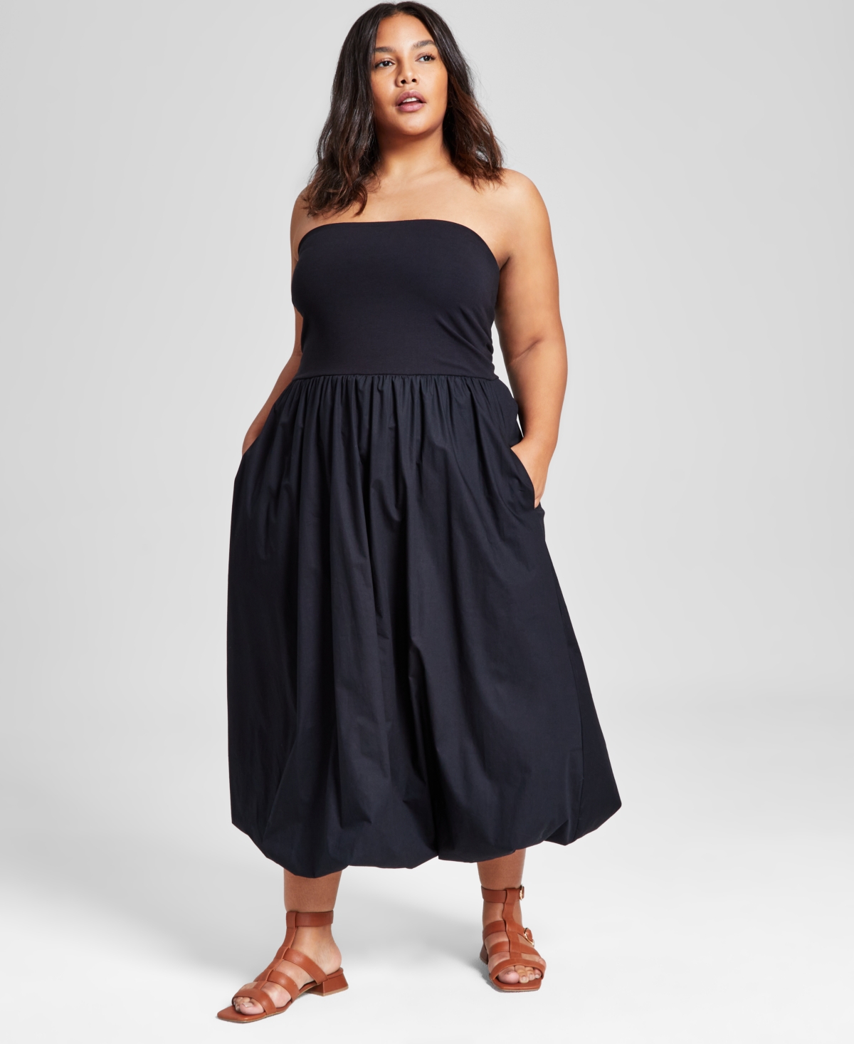 And Now This Plus Size Cotton Strapless Bubble Dress, Created For Macy's In Black