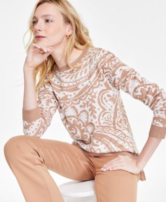 Shop Jones New York Womens Paisley High Low Boat Neck Sweater Nyc Compression Bootcut Pull On Pants