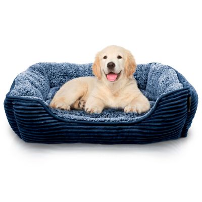 Rectangle Dog Bed, Durable Sleeping Calming Cuddler for Pets, Super Plush Corduroy Sherpa