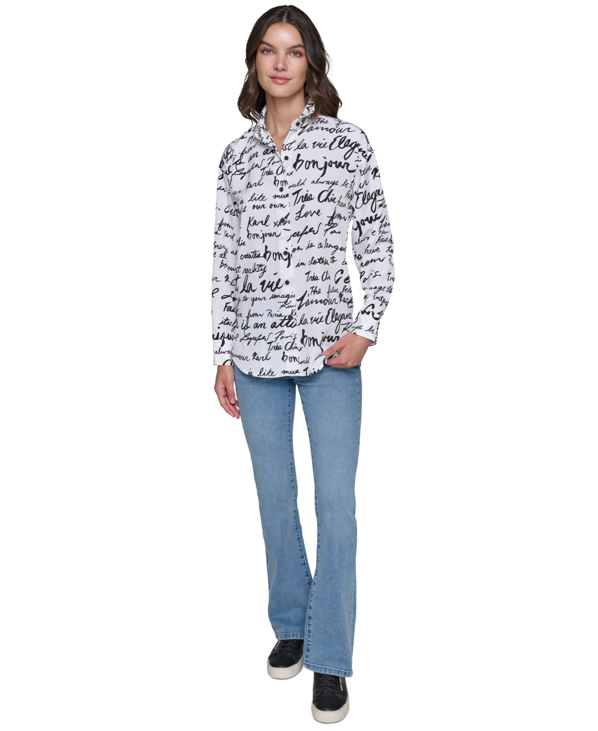 Karl Lagerfeld Paris Petite Printed Long-Sleeve Shirt