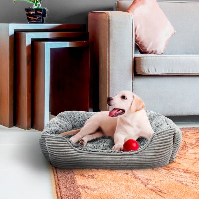 Rectangle Dog Bed, Durable Sleeping Calming Cuddler for Pets, Super Plush Corduroy Sherpa