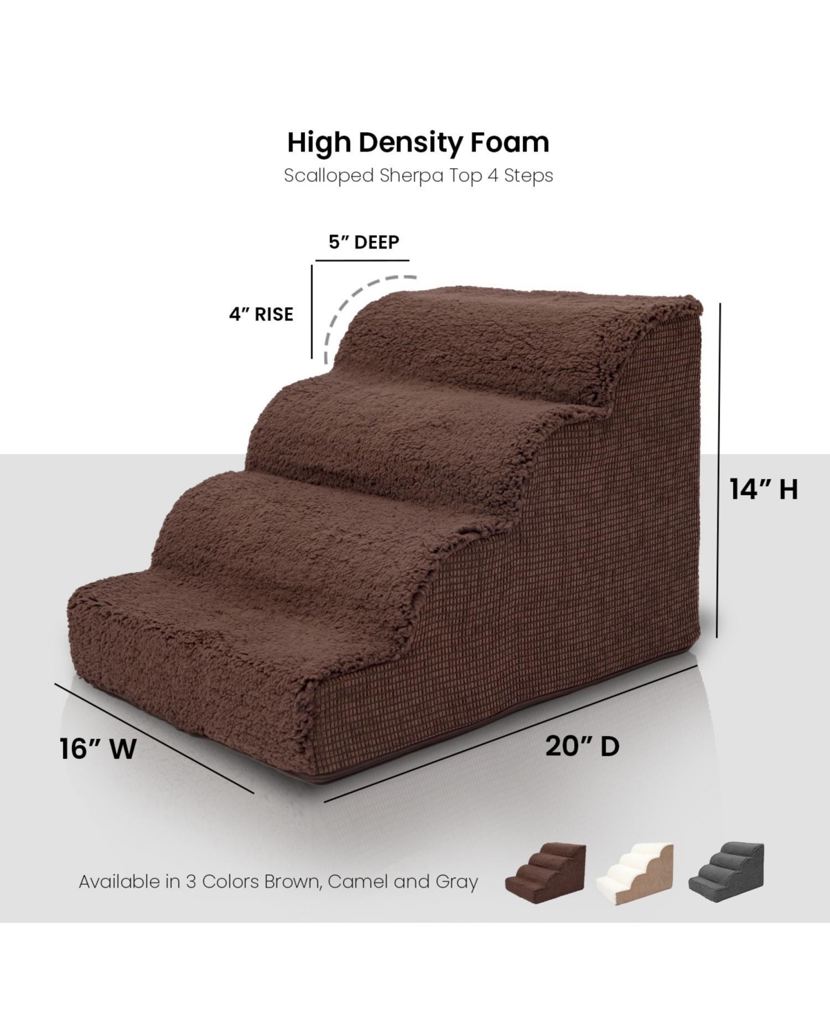 Home Base 4-Step Dog Stairs for High Bed, Dog Steps for Couch, Pet Stair for Cats and Dogs, Non-Slip Ramp, High Density Foam, Scalloped Sherpa Top - B