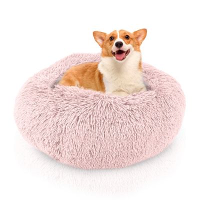 Calming Dog and Cat Bed, Soft Round Donut Bed for Pets, Super Lux, Shaggy Fur Cushion Beds