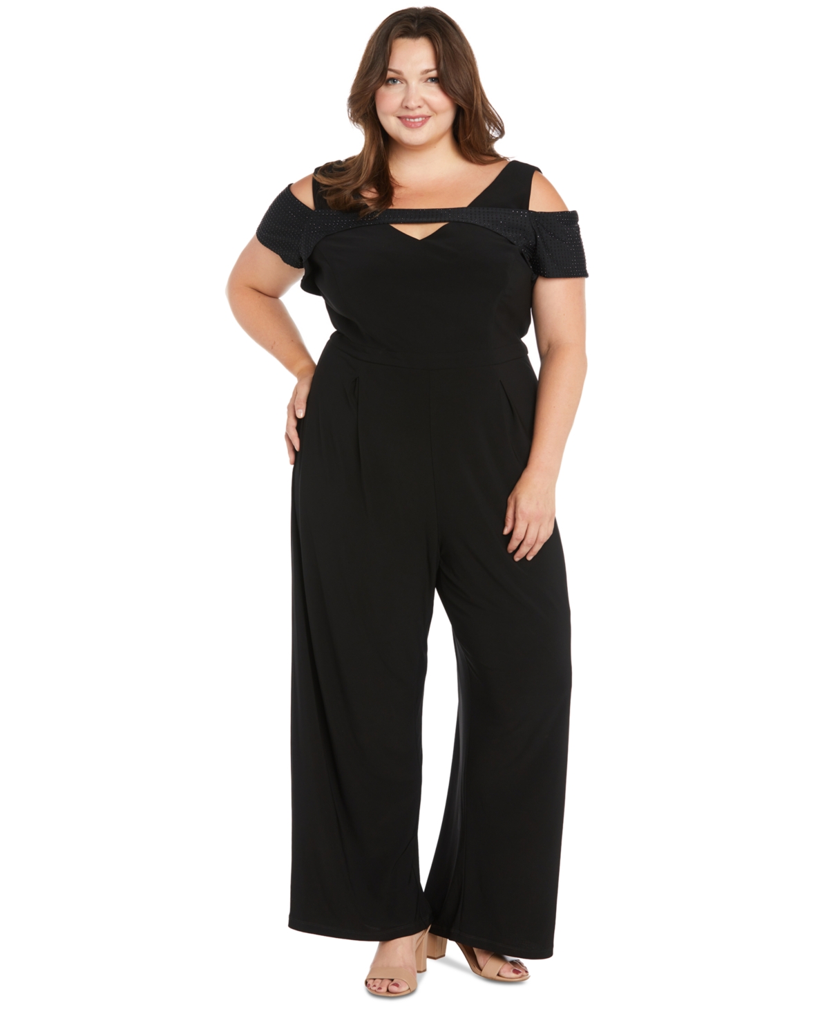 Plus Size Rhinestone-Overlay Jumpsuit - Black