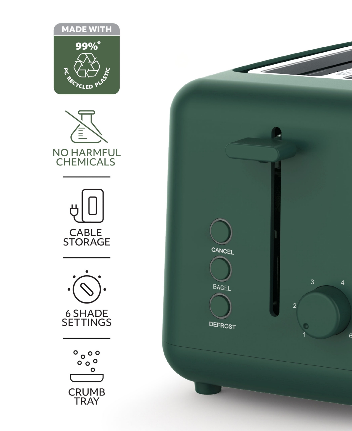 Willow Kitchen 2-Slice Toaster with Wide Slots - Perfect for Toast Bagels, Compact Design, Crumb Tray