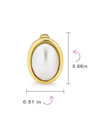 Simple White Pearl Cabochon Oval Clip-On Earrings 14K Gold Plated Non-Pierced Ears