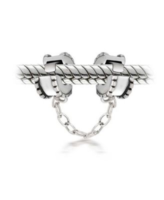 Beaded Edge Handcuff Double Safety Chain Spacer Stopper Daisy Flower Charm Bead .925 Sterling Silver Fits European Bracelet