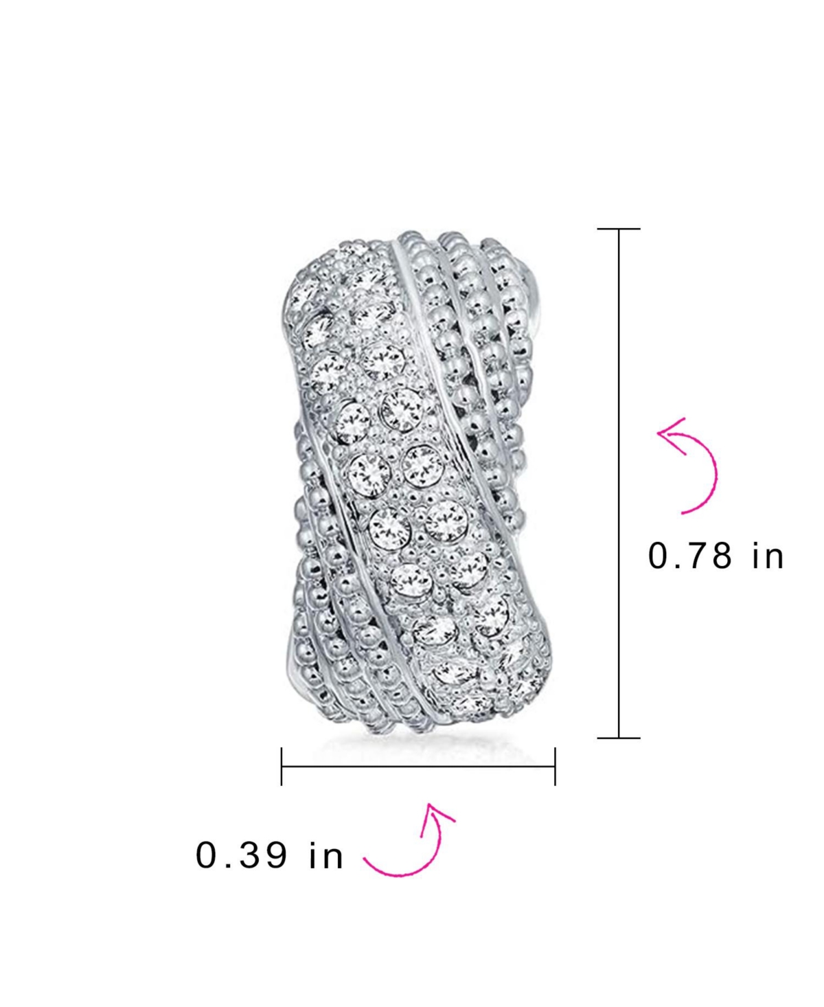 Bling Jewelry Criss Cross Twisted Pave Dome Hoop Clip On Earrings Silver Plated