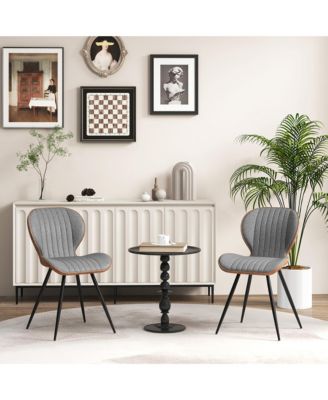 2 Set Armless Dining Chair w/ Curved Backrest U-shaped Seat & Non-slip Foot Pad