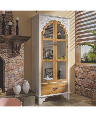 White Wooden 3-Shelf Standard Bookcase with Acrylic Door, Drawer