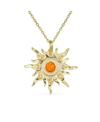 Irradiance CZ Accents Created Orange Fire Opal Flaming Sunshine Star Sunburst Necklace Pendant Yellow Gold Plated Sterling Silver