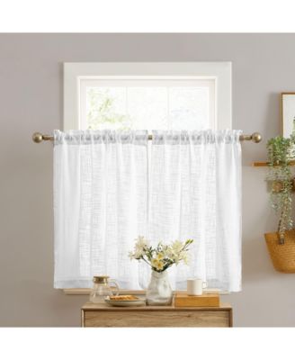 Linda Faux Linen Textured Semi Sheer Privacy Light Filtering Transparent Rod Pocket Short Thick Cafe Curtain Tiers for Small Windows, Kitchen & Bathroom, Set of 2