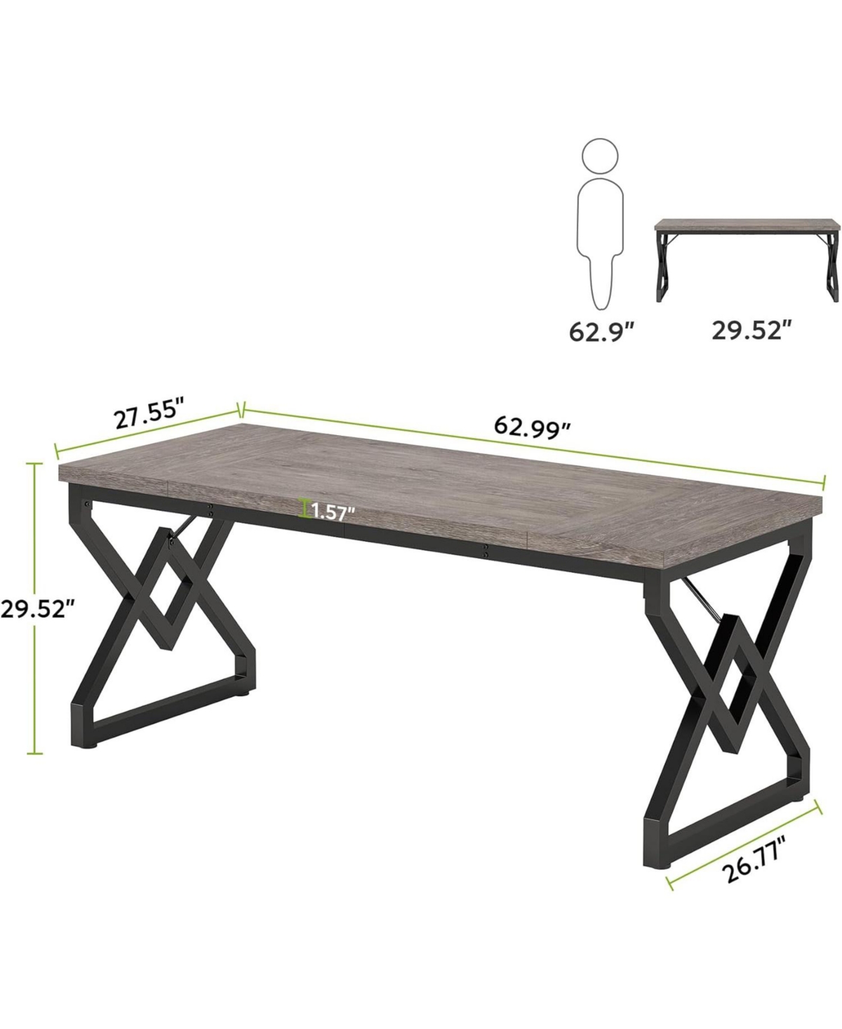 Tribesigns 63 Inch Executive Desk, Office Computer Desk with Extra Thick Wooden Tabletop and Metal Frame, Modern Simple Workstation Writing Tabl
