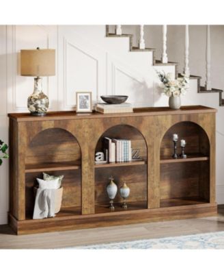 Farmhouse Console Table, 63-Inch Long Entryway Table with 3 Tier Storage, Wooden Rectangular Sofa Table Behind The Couch