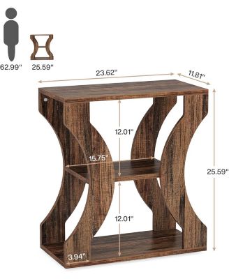 24" Farmhouse End Table Set of 2, 3-Tier Side Table with Storage Shelves, Industrial Wood Accent Table, Nightstand Bedside Table for Living Room, Bedroom(2pcs)