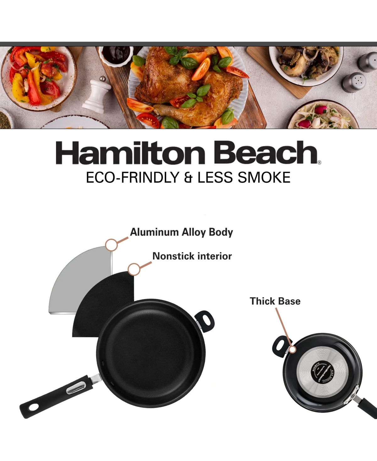 Hamilton Beach Nonstick Wok Pan 12-Inch -Aluminum Wok Pan with Soft Touch Bakelite Handle - Flared Edge - Spiral Bottom, Easy To Clean, Multipu