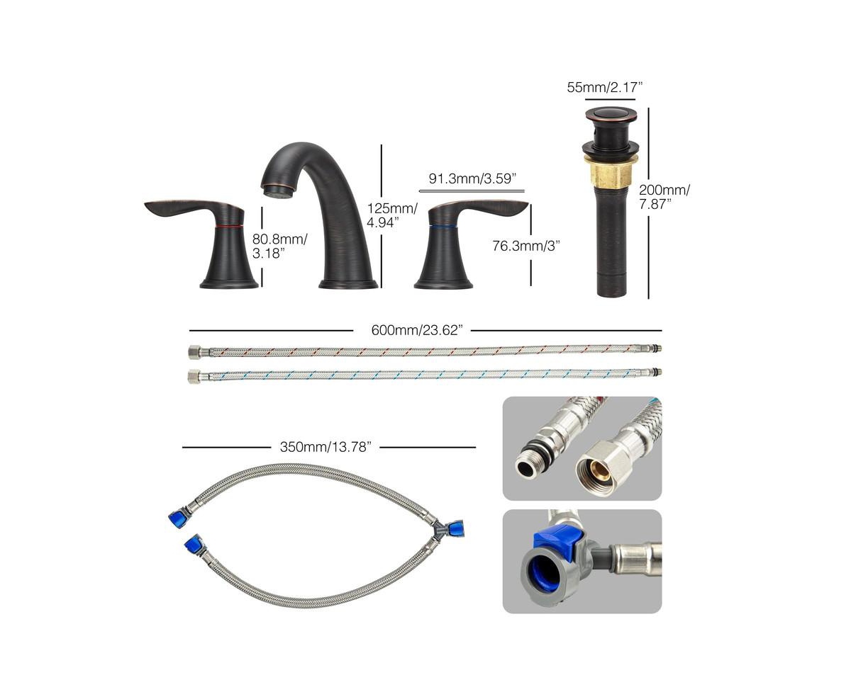 gaomon Bathroom Faucets for Sink 3 Hole, Widespread Brushed Nickel Bathroom Faucet with Pop up Drain and cUPC Lead-Free Hose,2 Packs