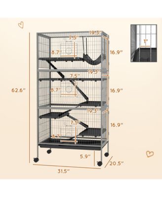 63" 6-Tier Small Animal Cage, Ferret Cage, Large Chinchilla Cage with Hammock Accessory & Heavy-Duty Steel Wire, Small Animal Habitat with 6 Doors, Removable Tray, Gray
