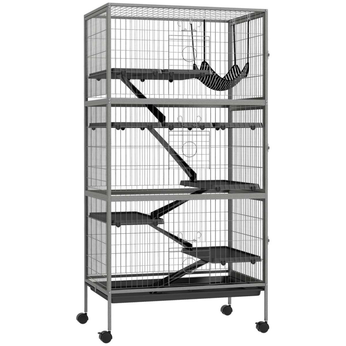 63&#x22; 6-Tier Small Animal Cage, Ferret Cage, Large Chinchilla Cage with Hammock Accessory & Heavy-Duty Steel Wire, Small Animal Habitat with 6 Door