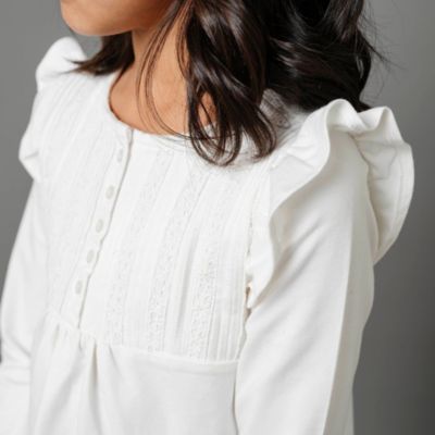 Toddler Girls Long Sleeve Flutter Pintuck Knit Top