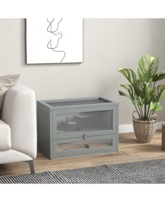 2-Level Hamster Cage Mice and Rat House, Small Animal Habitat for Guinea Pigs, Chinchillas with Openable Top, Front Door, Shelf and Ladder, Gray