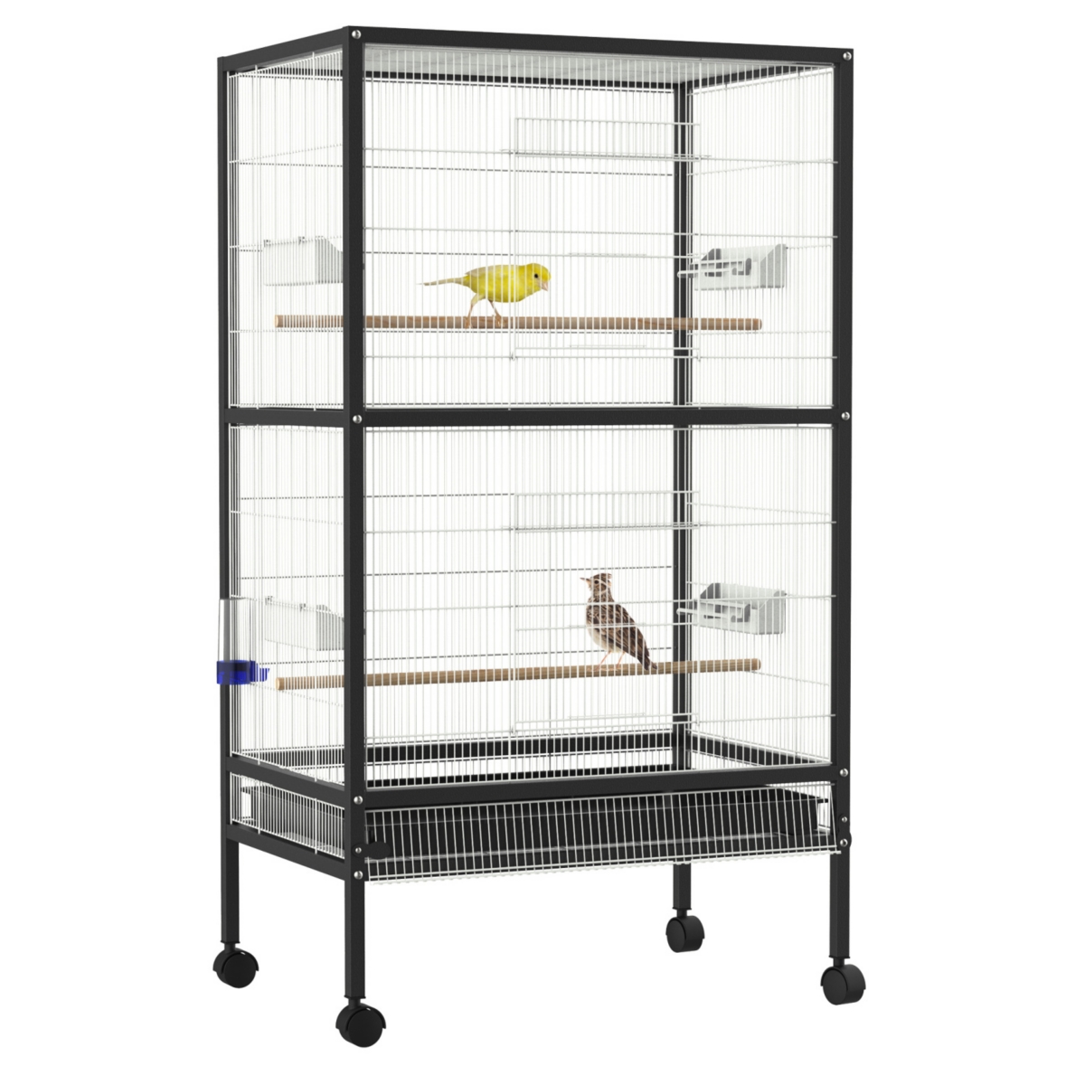54&#x22; Extra Large Portable Rolling Iron Aviary Flight Bird Cage And Accessories - Black