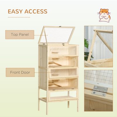 5-Tier Wooden Hamster Cage Mice Habitat Rat Habitat with Openable Top, Front Door and Storage Shelf