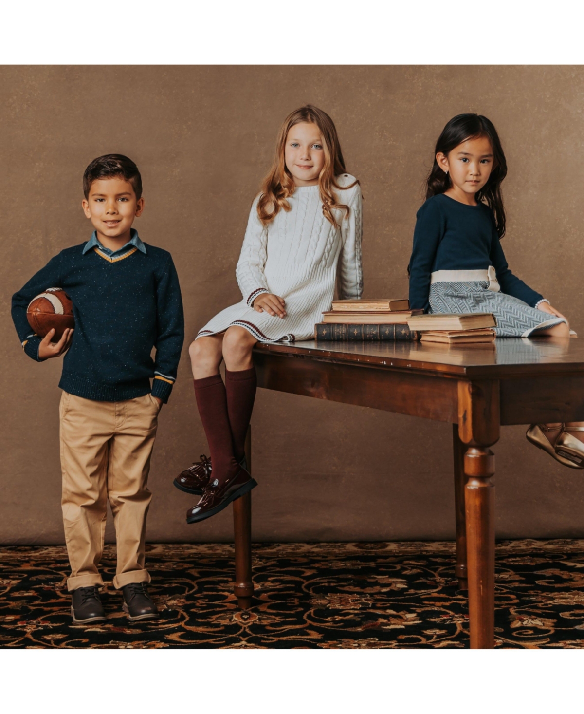 Hope & Henry Boys Organic Long Sleeve V-Neck Sweater - Navy fleck with tipping