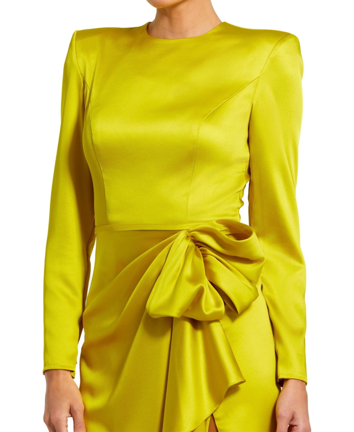 Mac Duggal Women's Long Sleeve Structured Bow Draped Gown