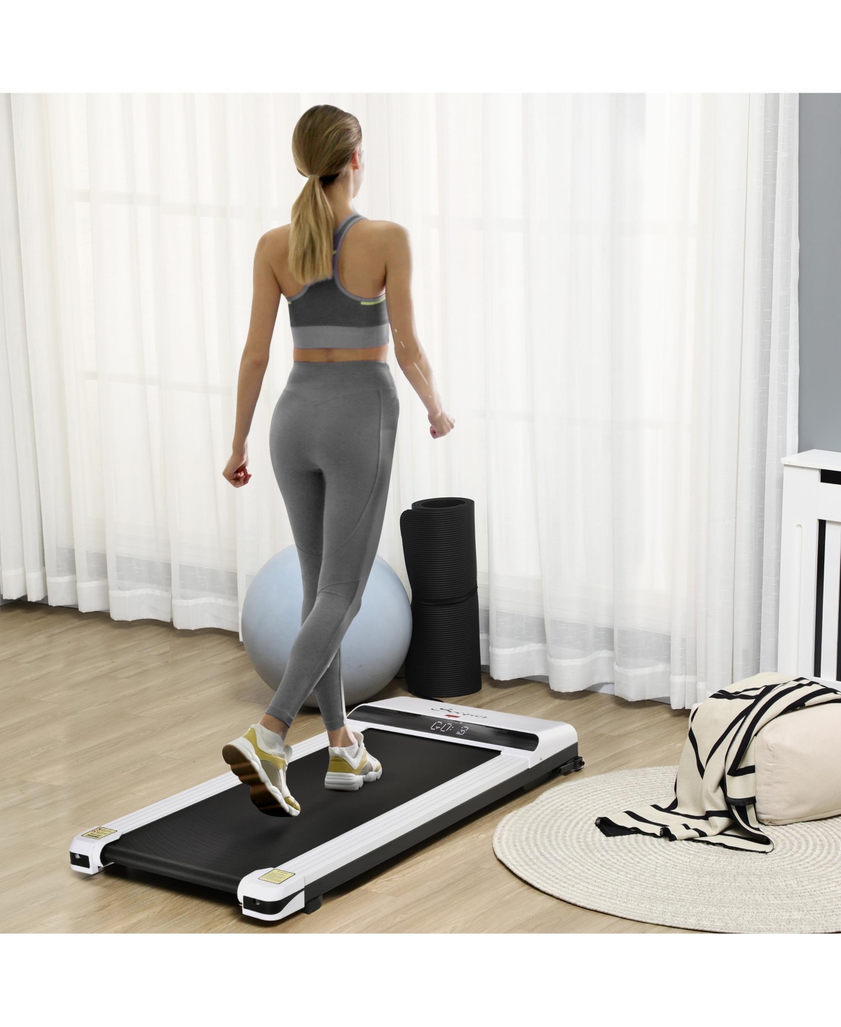Streamdale Furniture Under Desk Treadmill, Portable Walking Pad with Foldable Wheels, Remote Control, Led Display, 264 lbs Weight Capacity,- Wh