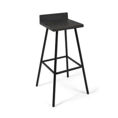 Streamdale Bidwell Acacia Wood And Iron Bar Stools With Footrests