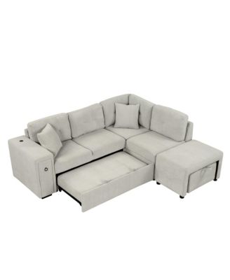 87" L-Shape Sectional Sofa with Pull-out Bed and Ottoman