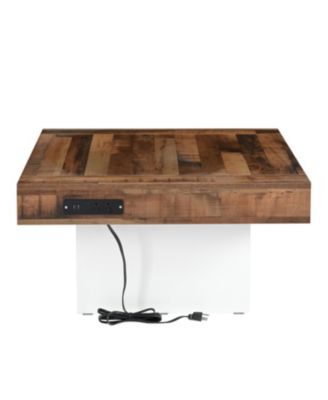 Farmhouse Coffee Table with USB & Outlets, Rustic LED Cocktail Table, 31