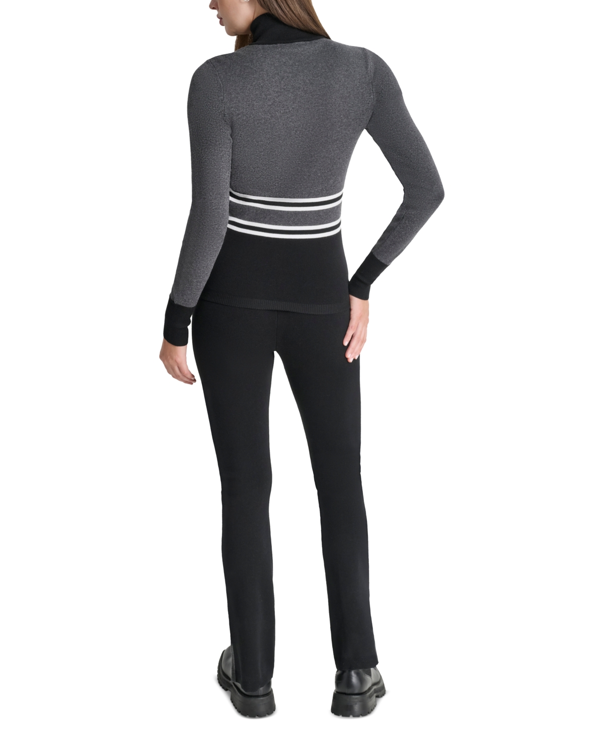 Shop Dkny Women's Apres Ski Chevron-stripe Half-zip Sweater In Black Charcoal Heather Ivory