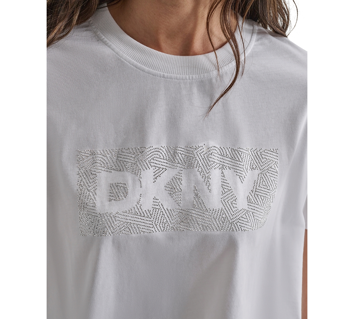 Dkny Women's Cotton Rhinestone-Graphic Cropped T-Shirt