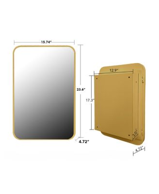 16x24 Inch Recessed Metal Framed Medicine Cabinet with Mirror and Adjustable Shelves Wall Mirror with Storage for Bathroom, Matte Gold