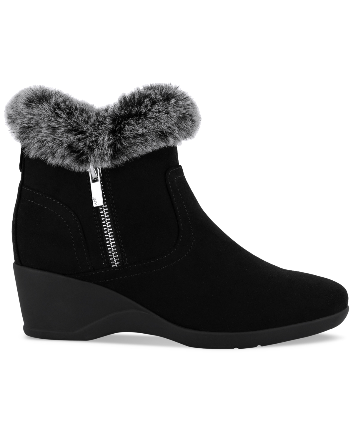 Jones New York Women's Carleen Faux Fur Cozy Wedge Booties In Black
