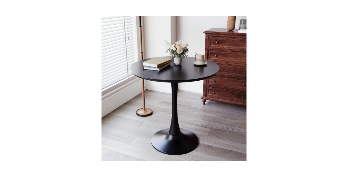 Streamdale Furniture Black Round Table, Modern Dining Table, Mdf Top and Steel Base Tulip Round Kitchen Table, Mid Century Coffee Table for Living Roo