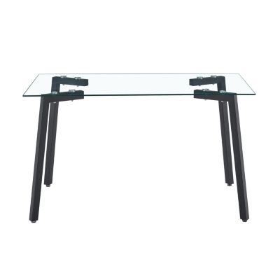 Sleek Glass Dining Table for 4 with Durable Metal and Wood Legs