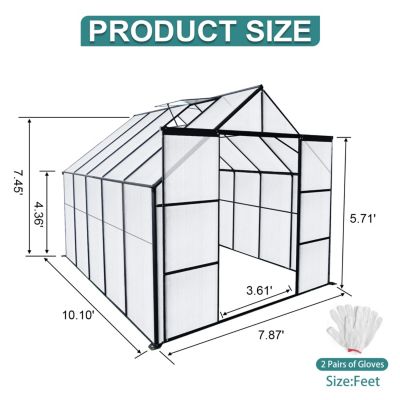 8x10' Polycarbonate Greenhouse with Raised Base