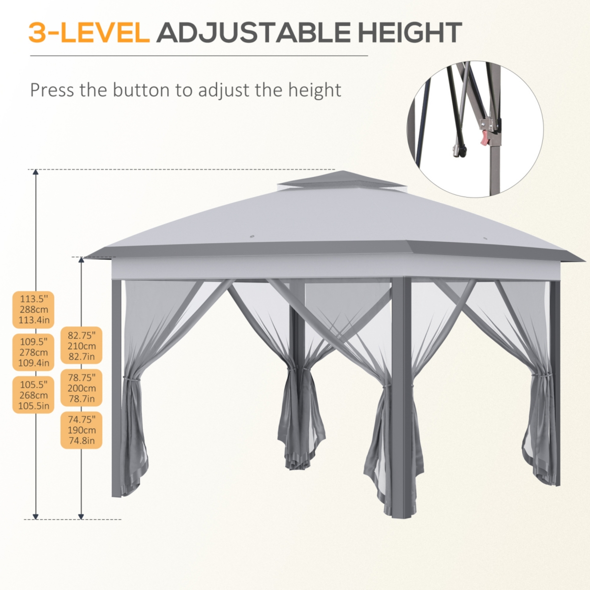 Streamdale Furniture 11' x 11' Pop Up Canopy Tent with Netting and Carry Bag, Instant Gazebo Sun Shelter, Tents for Parties with 121 Square Feet of Sh