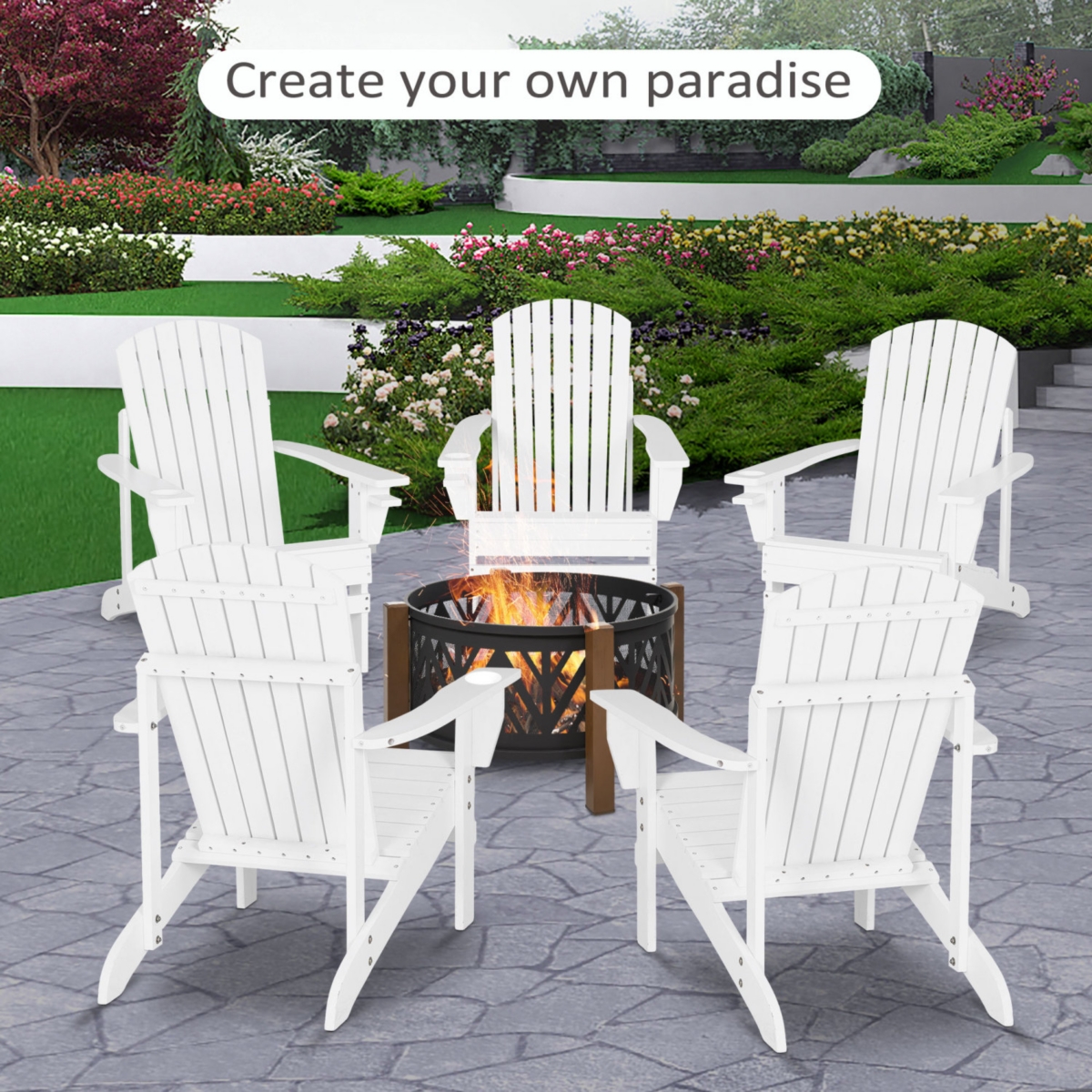 Streamdale Furniture Wooden Adirondack Chair, Outdoor Patio Lawn Chair with Cup Holder, Weather Resistant Lawn Furniture, Classic Lounge for Deck, Gar