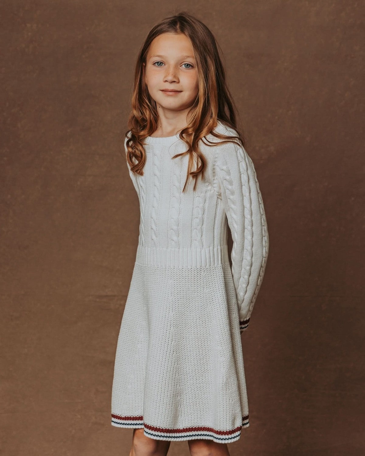Hope & Henry Little Girls Organic Long Sleeve Schoolgirl Cable Sweater Dress