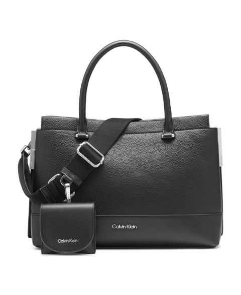 Женская сумка Calvin Klein Bianca Triple Compartment Convertible Satchel, цвет: Чёрный / Серебряный