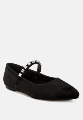 Womens Aralia Velvet Mary Jane Ballerinas