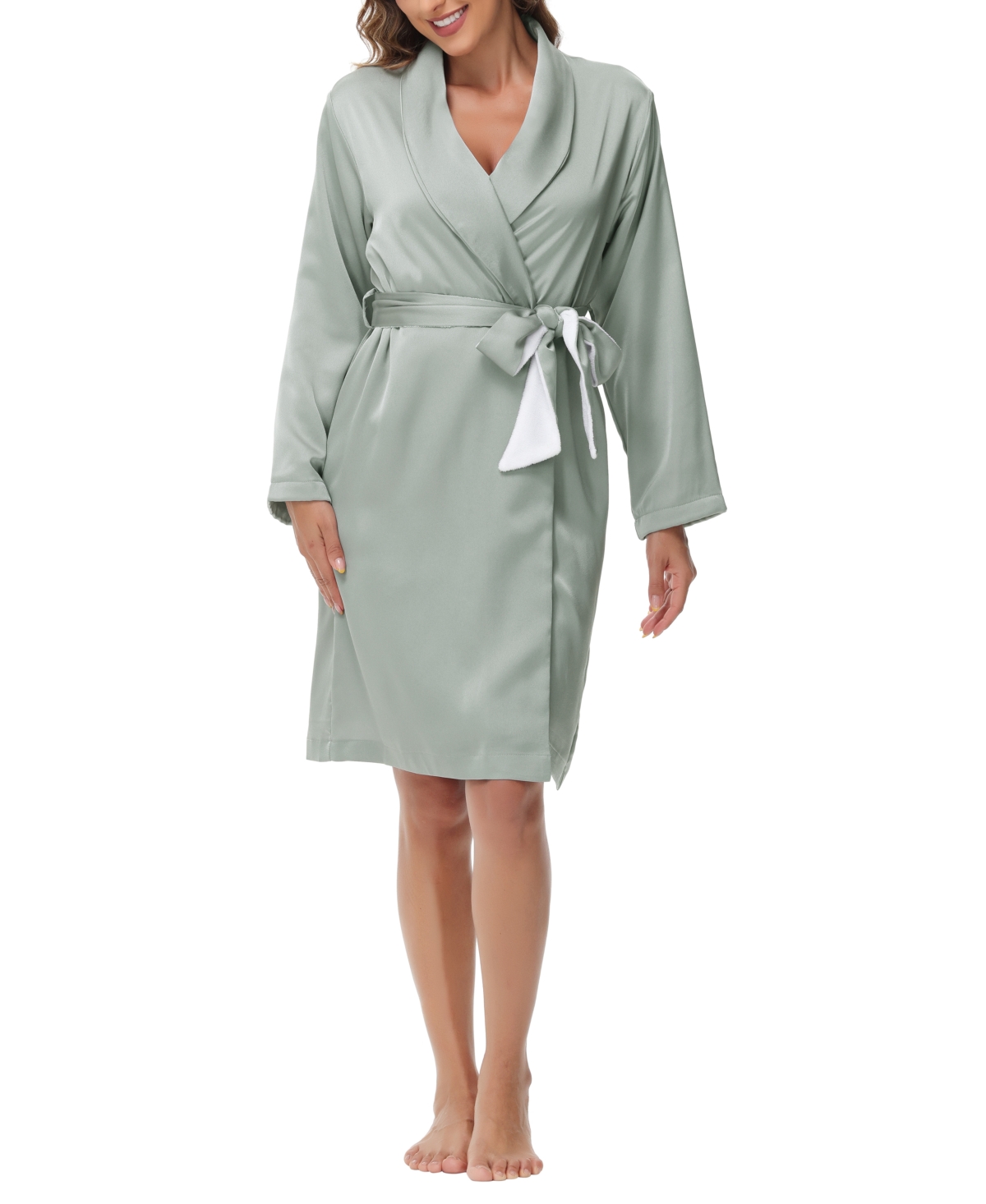 Madison Park Madision Park Women's Gift Packed Satin Shell Fleece Lined Robe