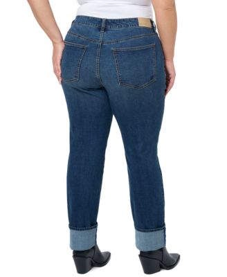Plus Size Mid Rise Straight Leg Jeans with High Cuff 