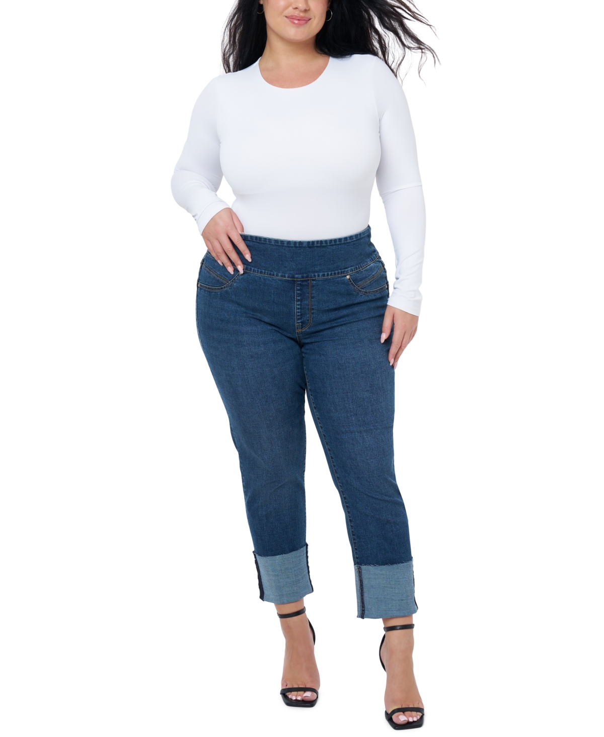 Seven7 Plus Size High Rise Pull On Jeans With High Cuff In St. James