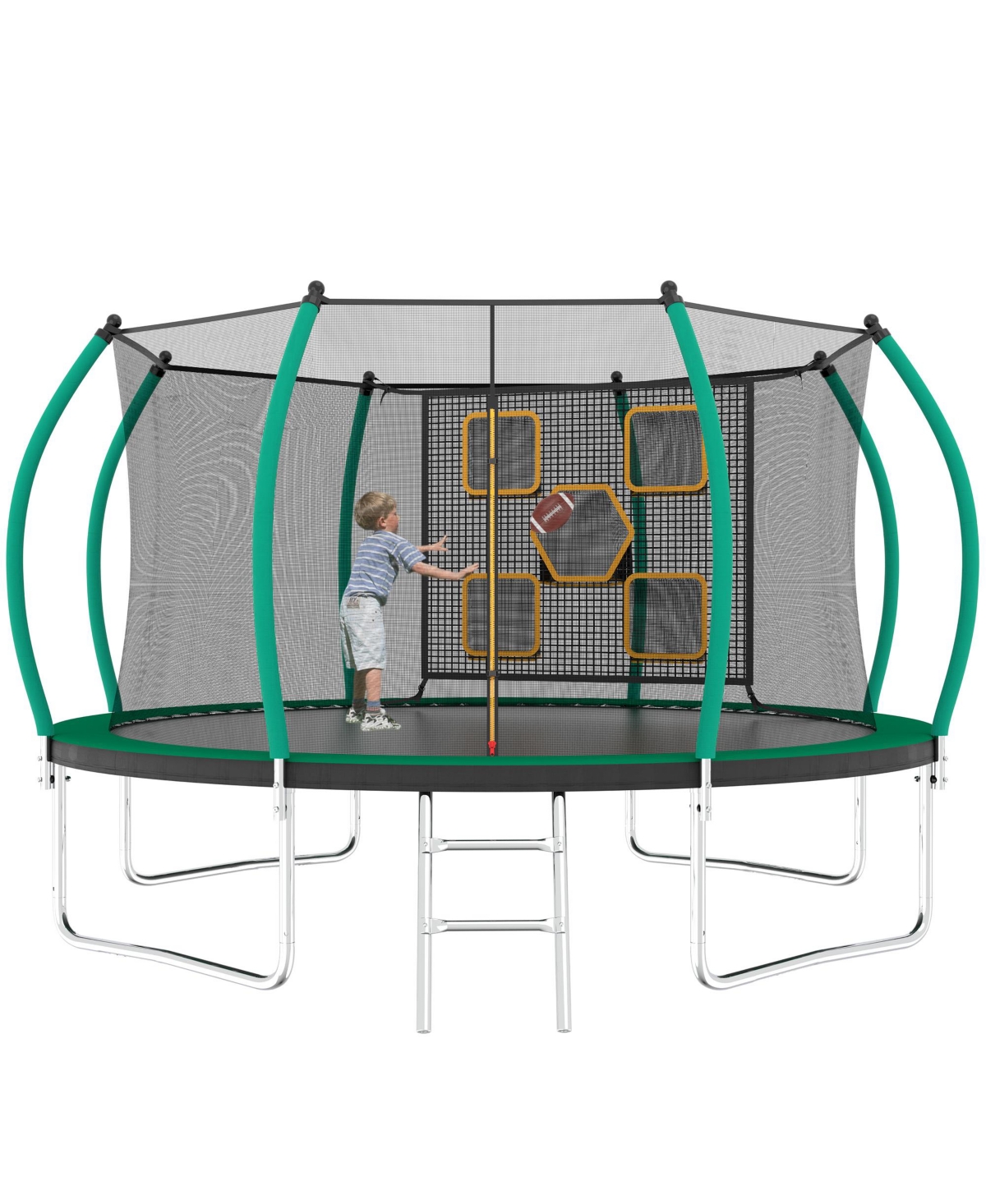 Streamdale Furniture 14FT Trampoline with Enclosure - Recreational Trampolines with Ladder, Astm Approval Outdoor Trampoline for Kids - Black+green